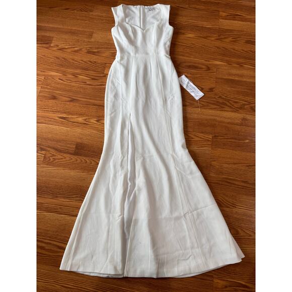 Dress the Population Sandra Plunge Crepe Trumpet Gown off white size Xxs - Picture 9 of 15